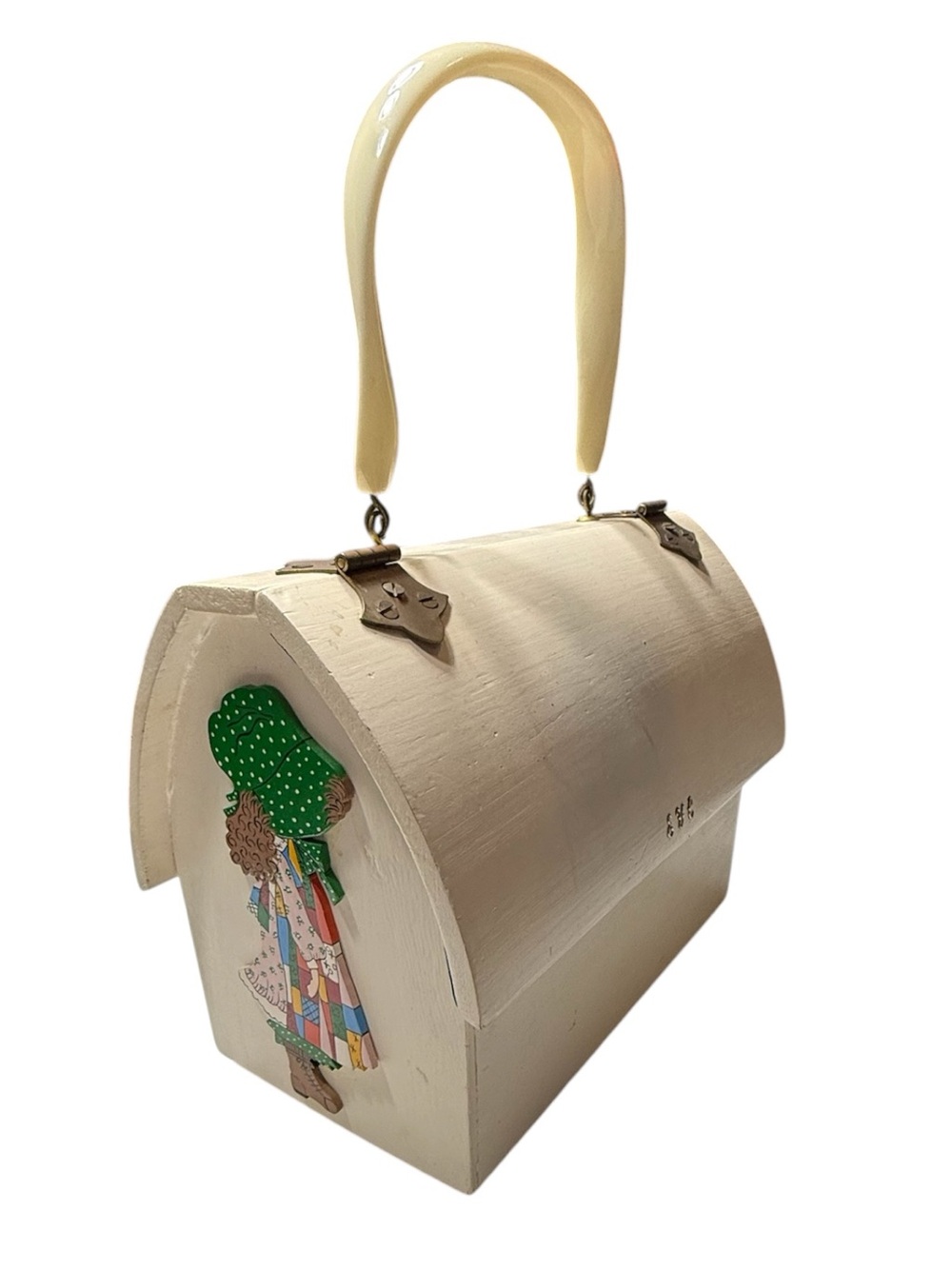 Vintage Handmade Wood Holly Hobby Purse Bag